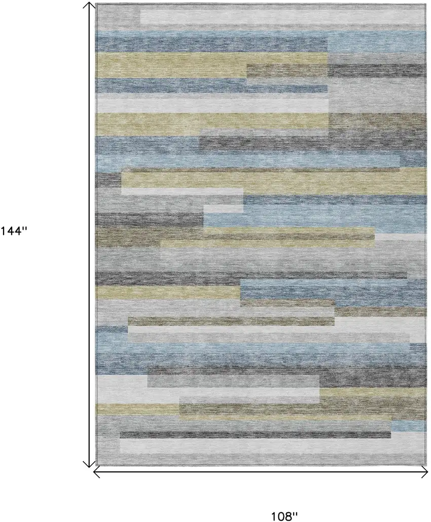 Gray Denim Blue And Sky Blue Striped Washable Indoor Outdoor Area Rug Photo 3