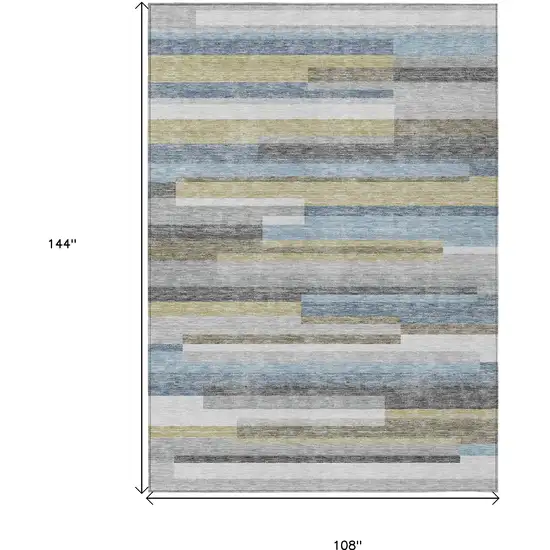 Gray Denim Blue And Sky Blue Striped Washable Indoor Outdoor Area Rug Photo 3