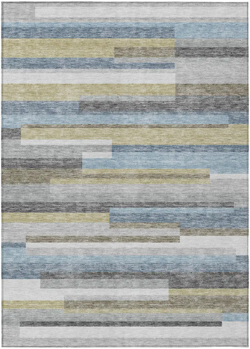 Gray Denim Blue And Sky Blue Striped Washable Indoor Outdoor Area Rug Photo 1