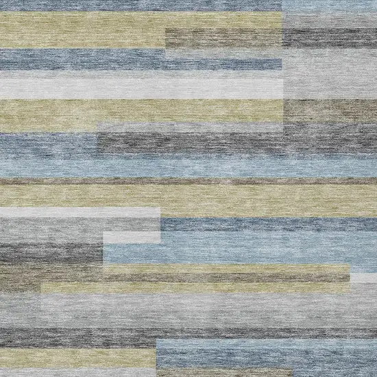 Gray Denim Blue And Sky Blue Striped Washable Indoor Outdoor Area Rug Photo 5