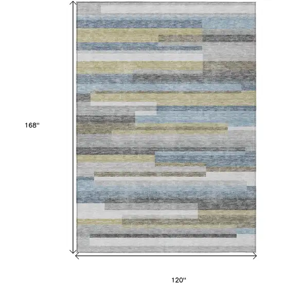 Gray Denim Blue And Sky Blue Striped Washable Indoor Outdoor Area Rug Photo 3