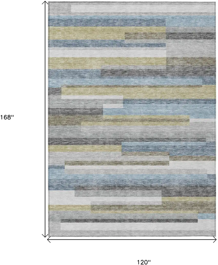 Gray Denim Blue And Sky Blue Striped Washable Indoor Outdoor Area Rug Photo 3