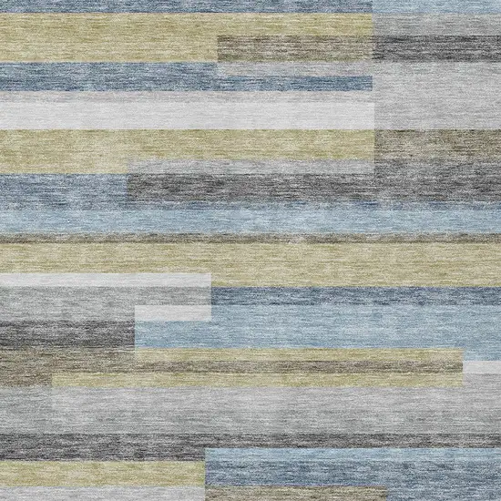 Gray Denim Blue And Sky Blue Striped Washable Indoor Outdoor Area Rug Photo 5