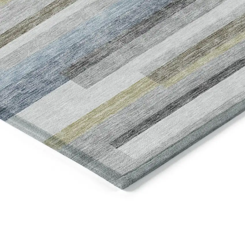 Gray Denim Blue And Sky Blue Striped Washable Indoor Outdoor Area Rug Photo 3