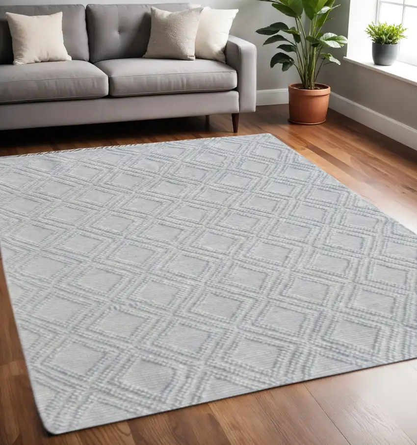 Gray Geometric Handmade Area Rug Photo 2