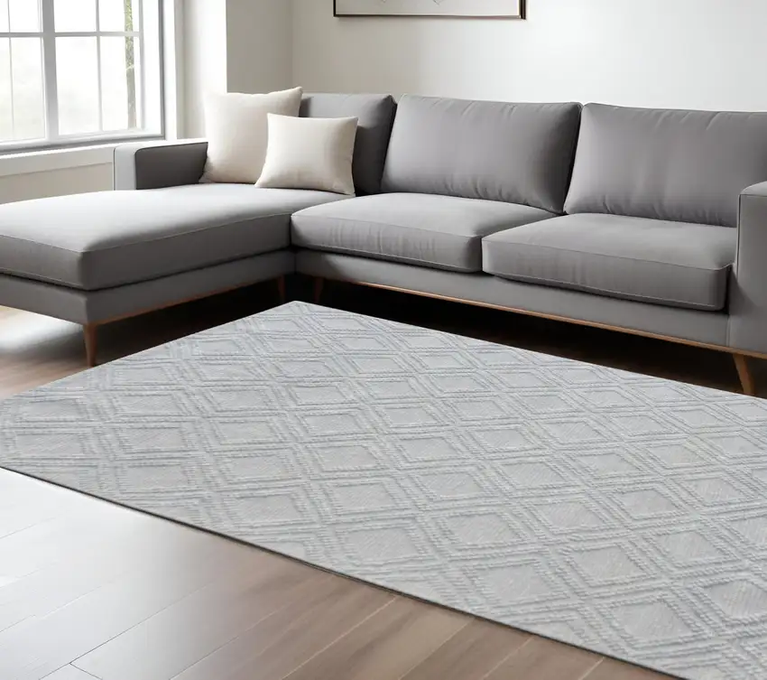 Gray Geometric Handmade Area Rug Photo 2