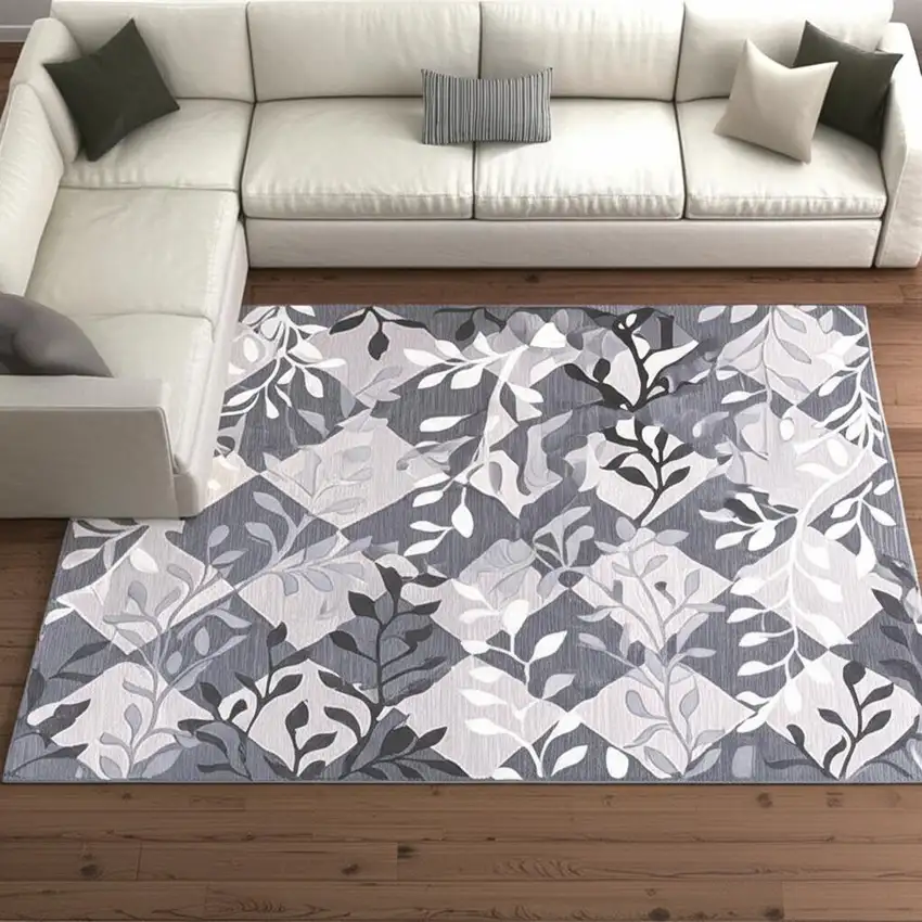 Gray Diamond And Vines Area Rug Photo 1