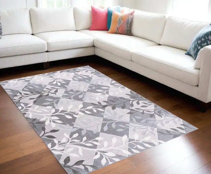 Gray Diamond And Vines Area Rug Photo 1