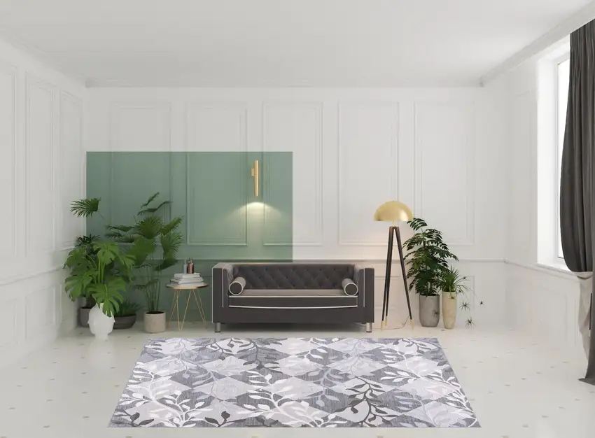 Gray Diamond and Vines Area Rug Photo 6