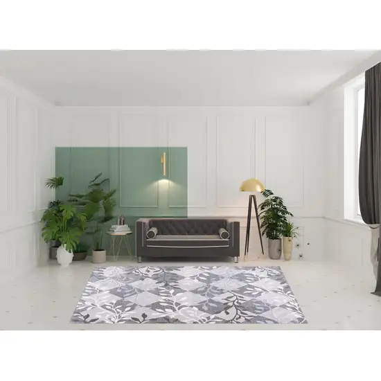 Gray Diamond and Vines Area Rug Photo 6