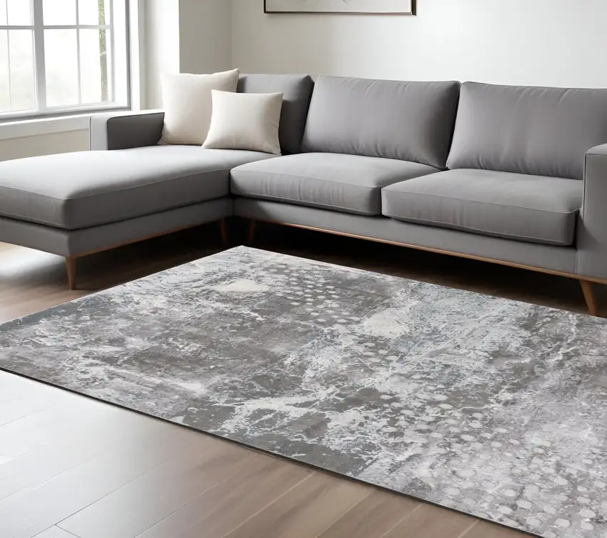 Gray And Ivory Abstract Shag Area Rug Photo 1