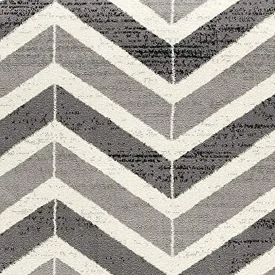 Gray And Ivory Chevron Distressed Area Rug Photo 3