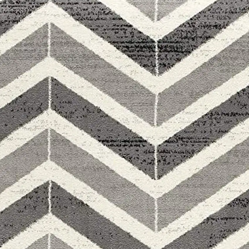 Gray And Ivory Chevron Distressed Area Rug Photo 3