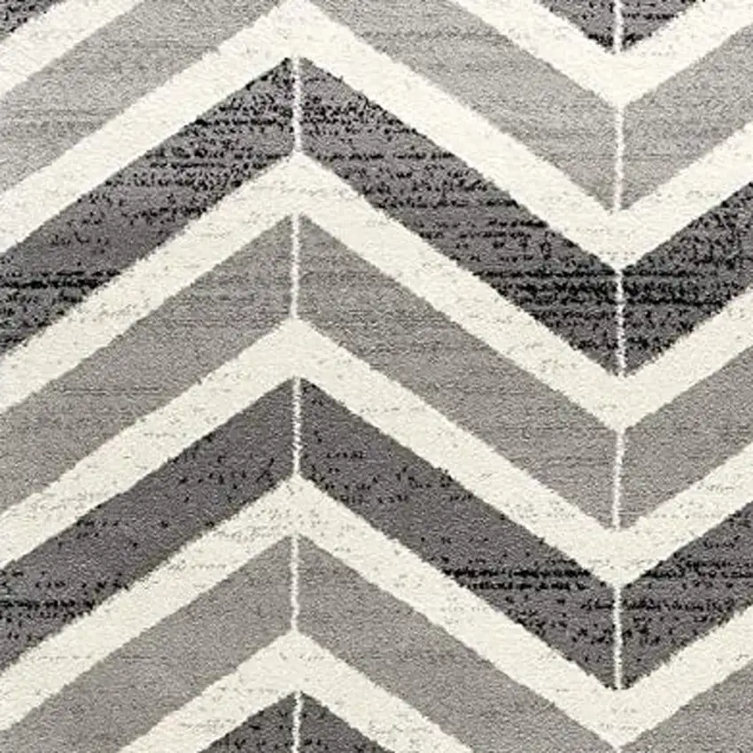 Gray And Ivory Chevron Distressed Area Rug Photo 3