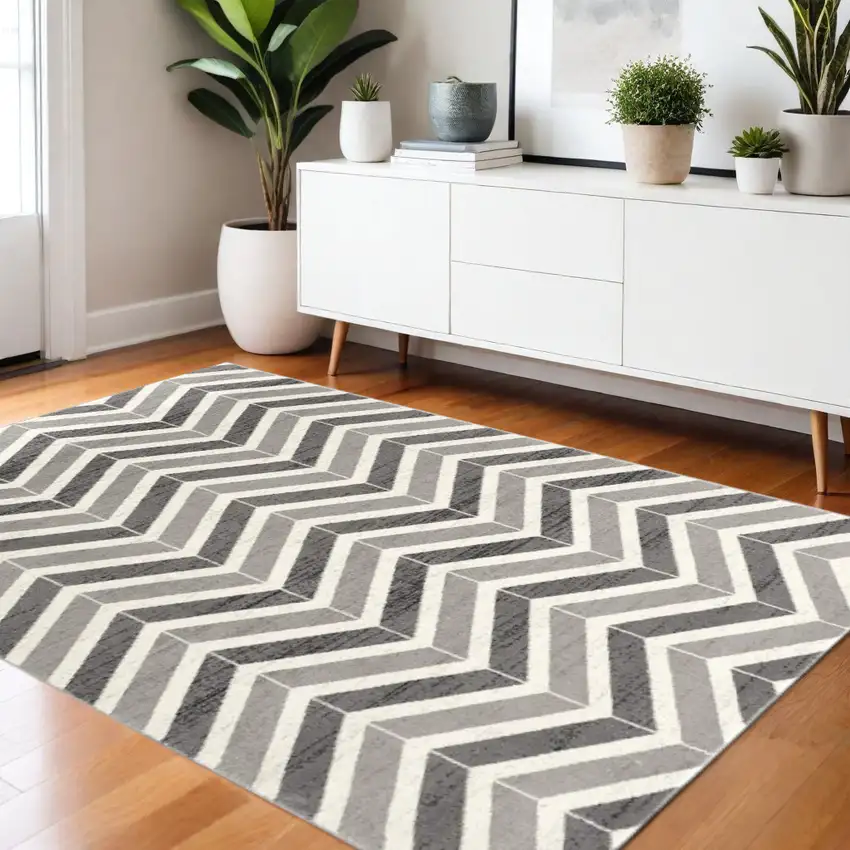 Gray Chevron Power Loom Area Rug Photo 1