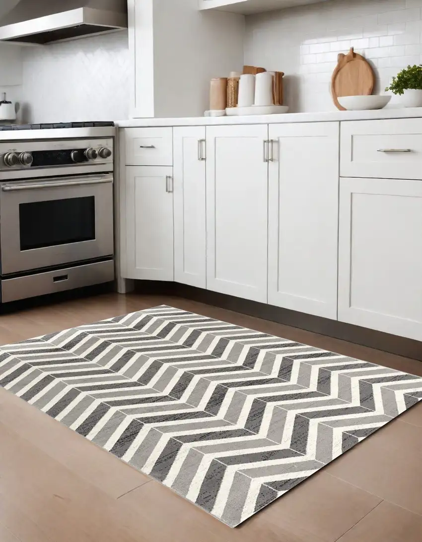 Gray Chevron Power Loom Area Rug Photo 1