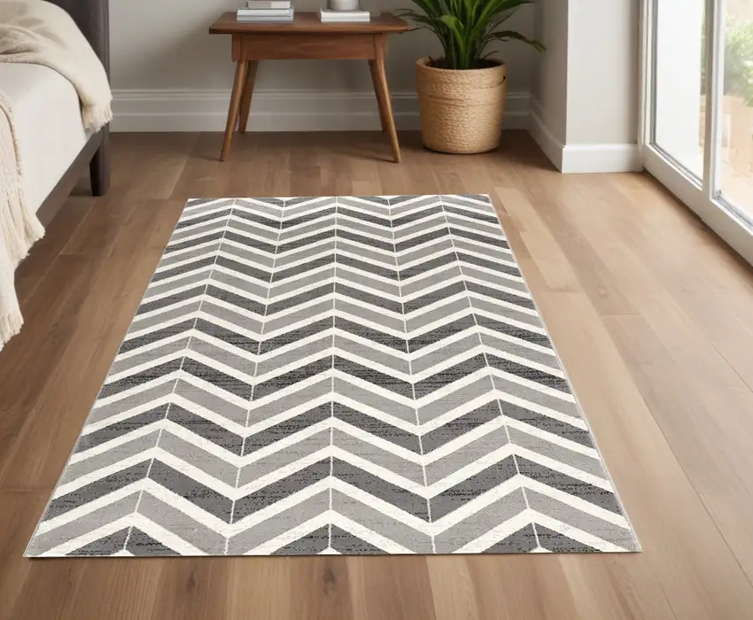 Gray Chevron Dhurrie Area Rug Photo 1