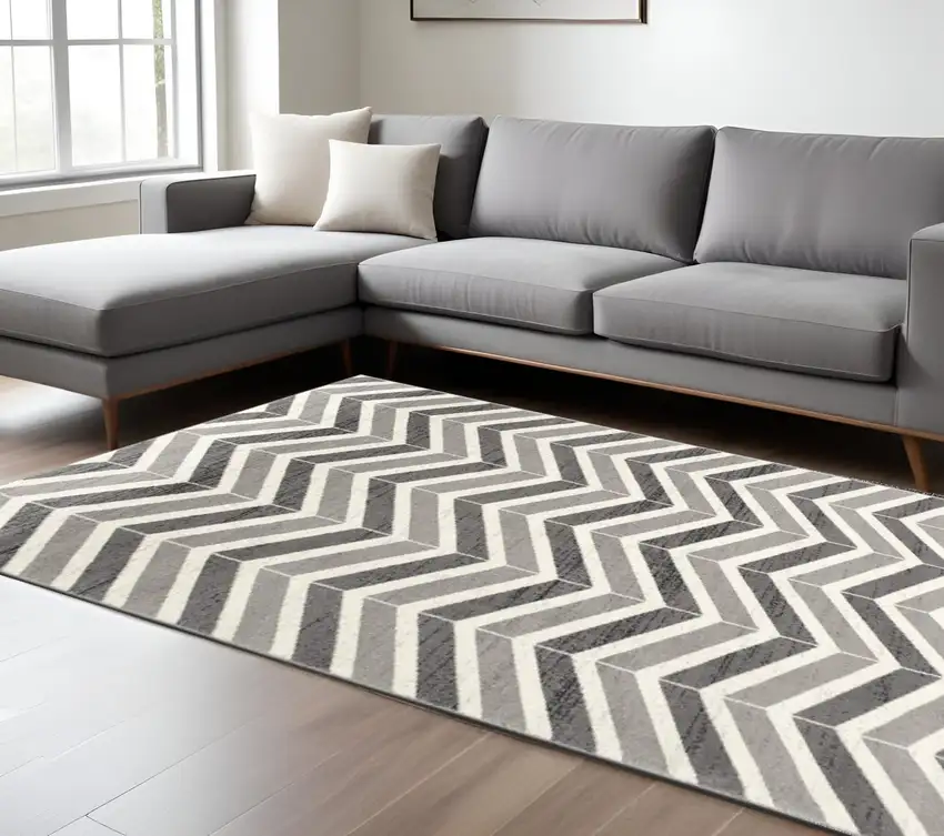 Gray Chevron Dhurrie Area Rug Photo 1