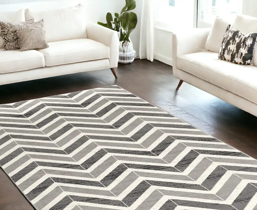 Gray Chevron Dhurrie Area Rug Photo 1