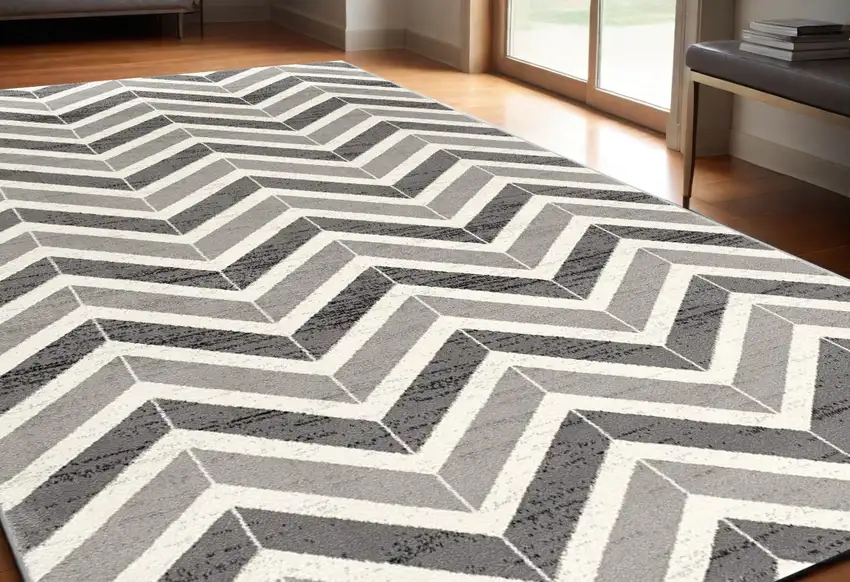 Gray Chevron Dhurrie Area Rug Photo 1