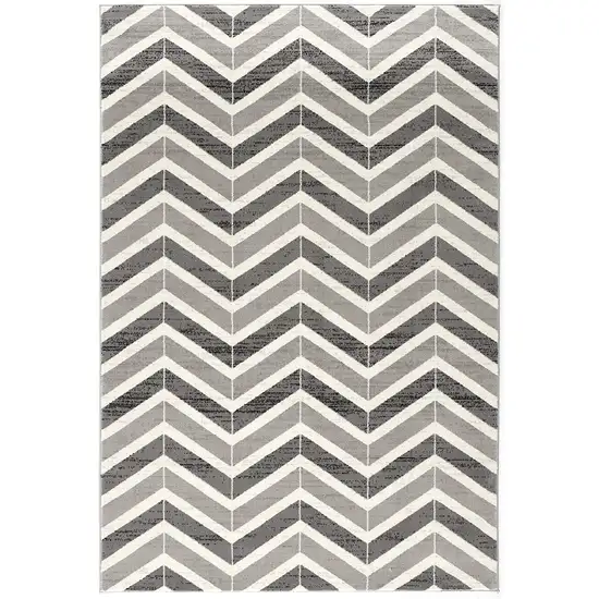 13' Gray And Ivory Chevron Distressed Runner Rug Photo 4