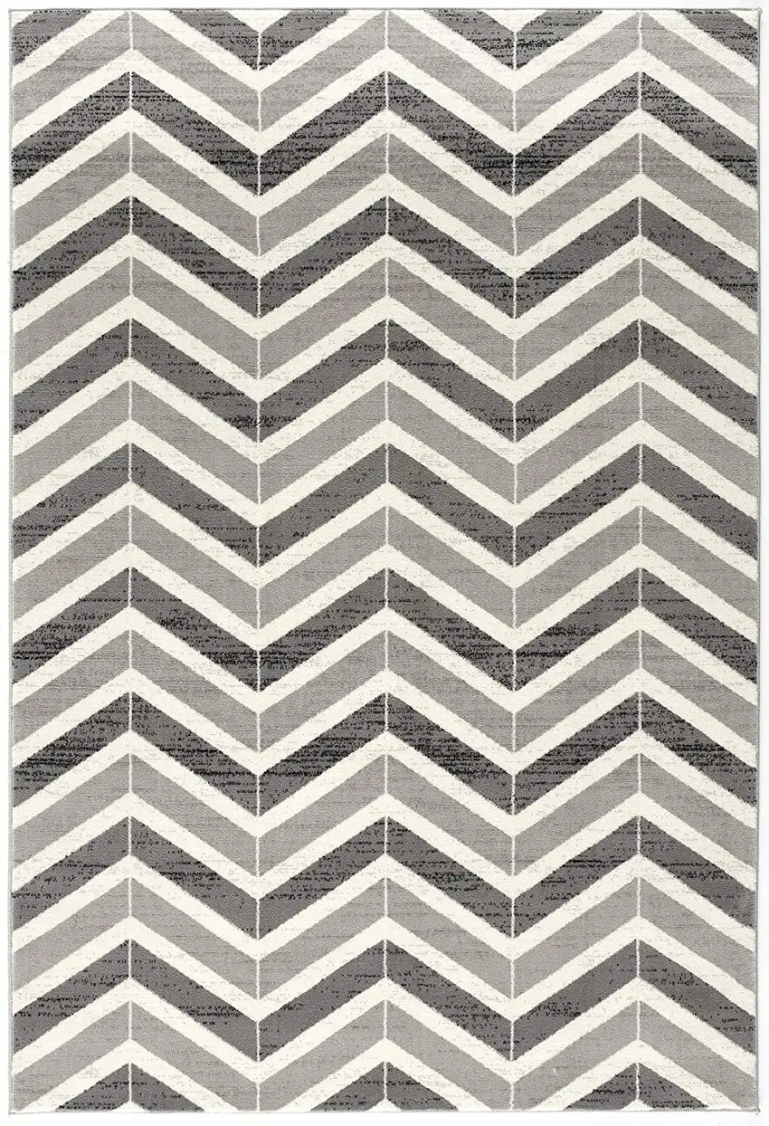13' Gray And Ivory Chevron Distressed Runner Rug Photo 4