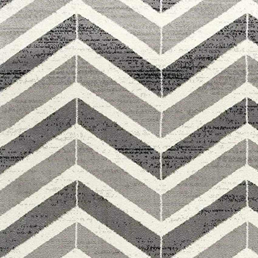 15' Gray And Ivory Chevron Distressed Runner Rug Photo 4