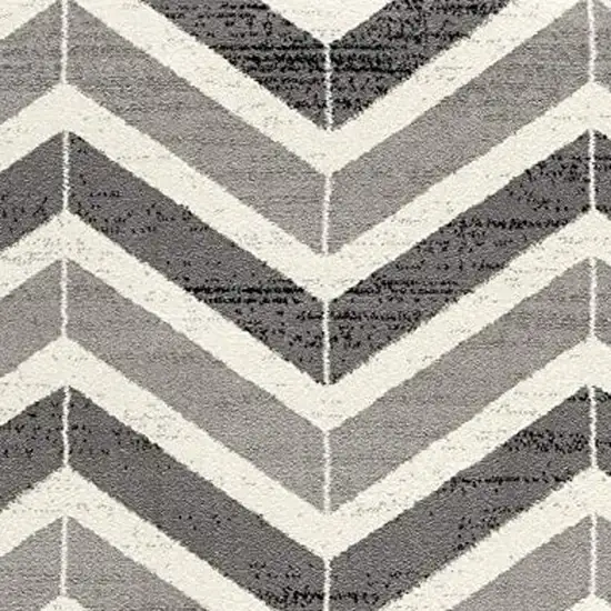 15' Gray And Ivory Chevron Distressed Runner Rug Photo 3