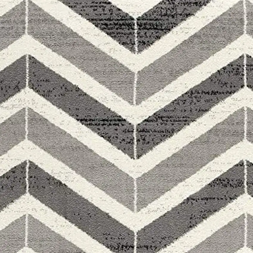 15' Gray And Ivory Chevron Distressed Runner Rug Photo 3
