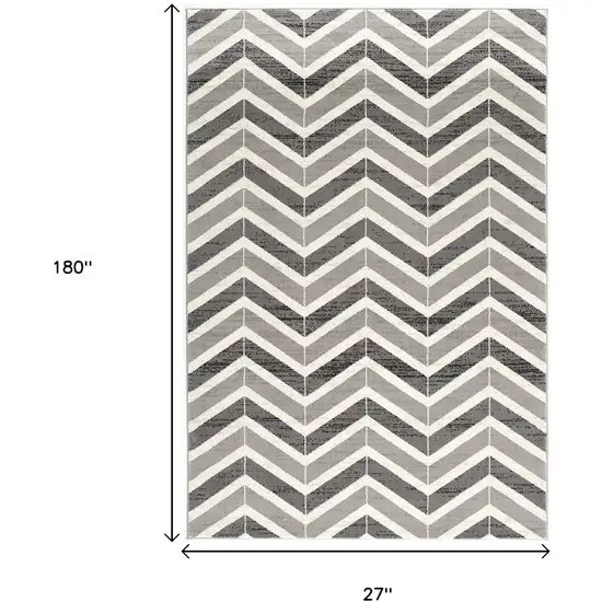 15' Gray And Ivory Chevron Distressed Runner Rug Photo 7