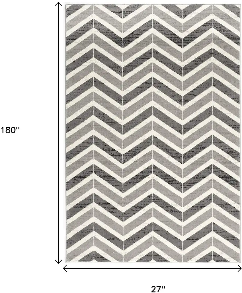 15' Gray And Ivory Chevron Distressed Runner Rug Photo 7