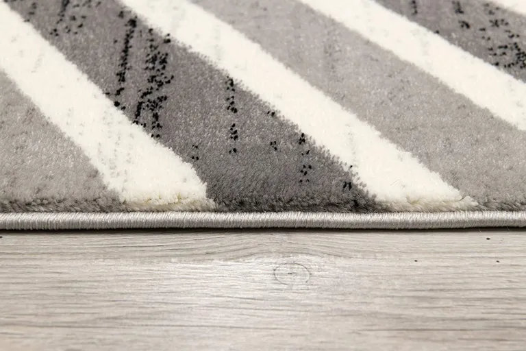 Gray Distressed Chevron Runner Rug Photo 5