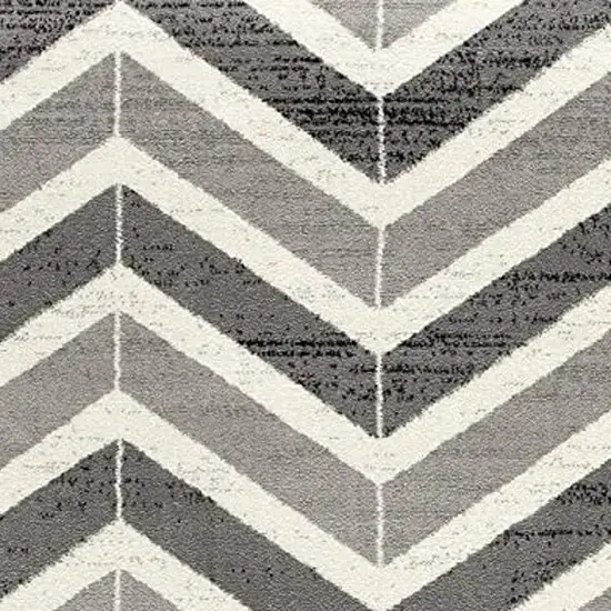 20' Gray And Ivory Chevron Distressed Runner Rug Photo 3