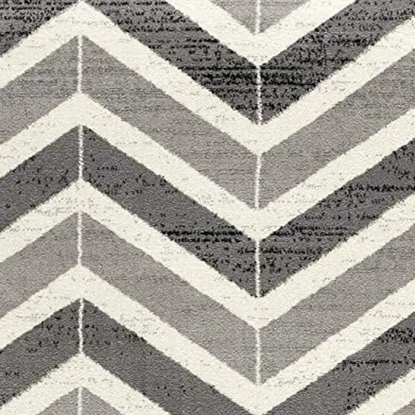 20' Gray And Ivory Chevron Distressed Runner Rug Photo 3