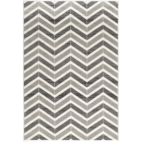 20' Gray And Ivory Chevron Distressed Runner Rug Photo 2