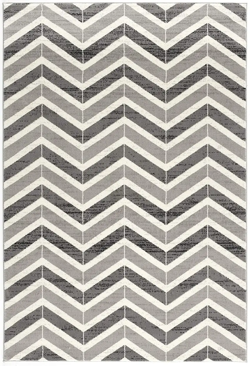 20' Gray And Ivory Chevron Distressed Runner Rug Photo 2