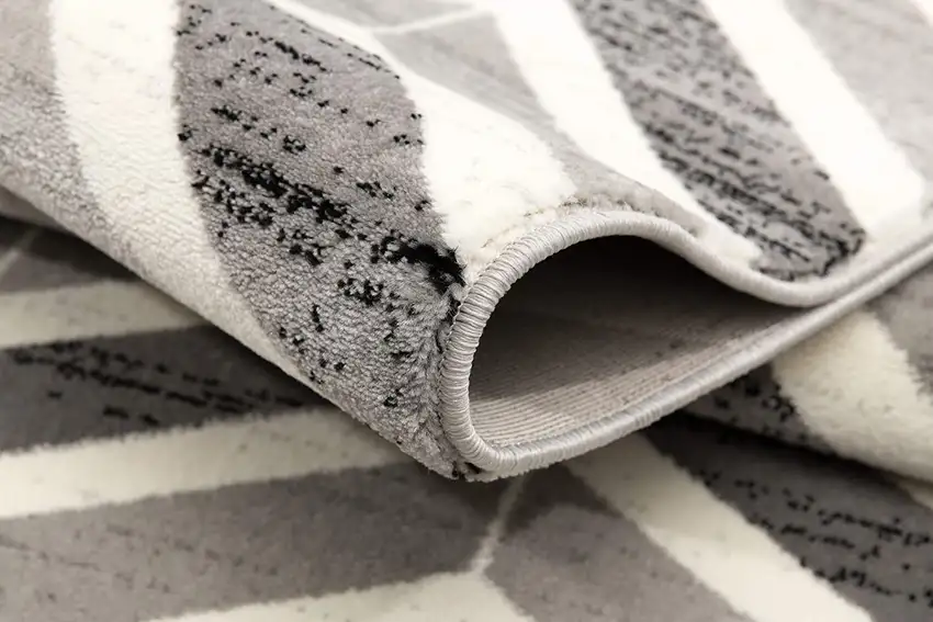 20' Gray And Ivory Chevron Distressed Runner Rug Photo 6