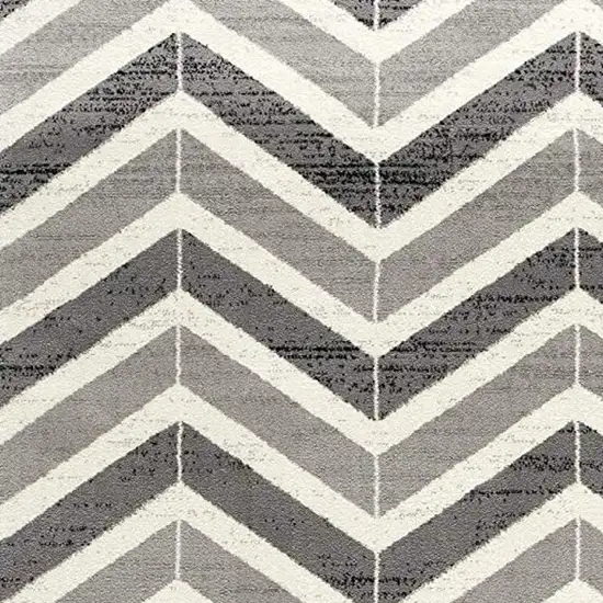 20' Gray And Ivory Chevron Distressed Runner Rug Photo 4