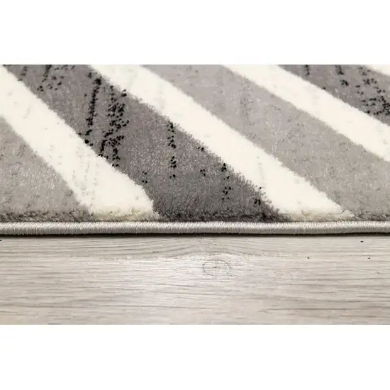 20' Gray And Ivory Chevron Distressed Runner Rug Photo 8