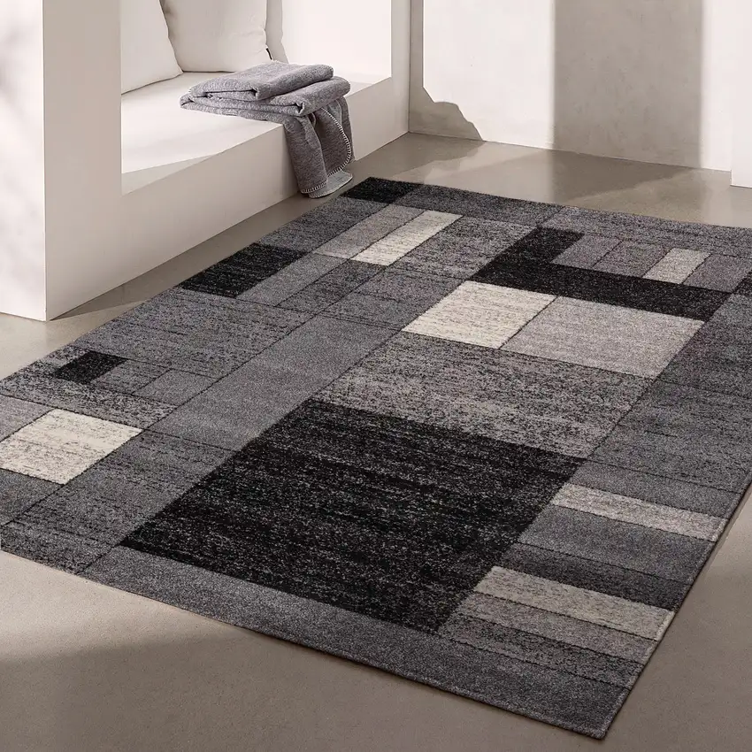 Gray Distressed Geometric Area Rug Photo 9