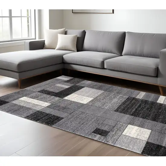 Gray Distressed Geometric Area Rug Photo 1