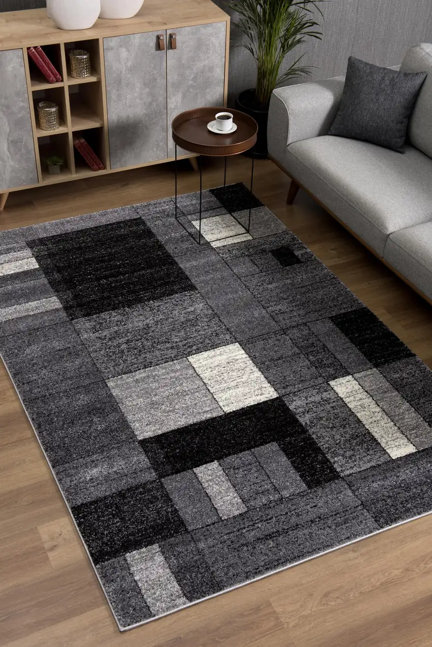 Gray Distressed Geometric Area Rug Photo 8
