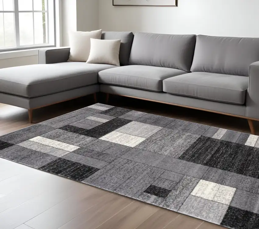 Gray Distressed Geometric Area Rug Photo 1