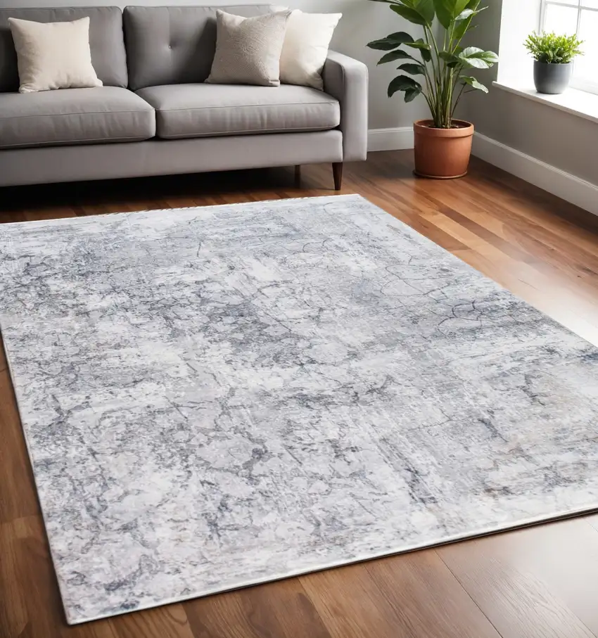 Gray Distressed Marble Area Rug Photo 1