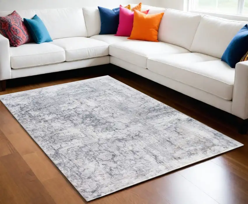 Gray Distressed Marble Area Rug Photo 1