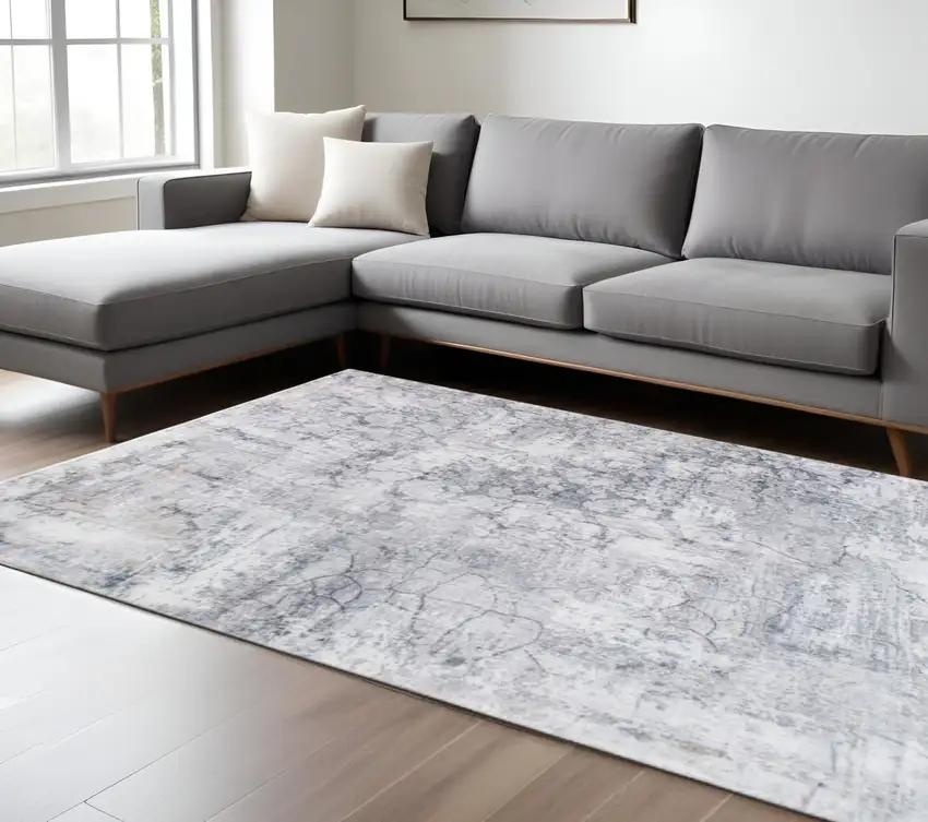 Gray And Ivory Abstract Area Rug Photo 1