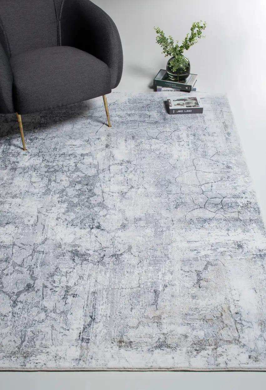 Gray Distressed Marble Runner Rug Photo 7
