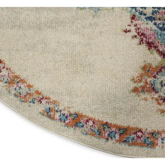 8' Gray And Ivory Medallion Distressed Round Rug Photo 8
