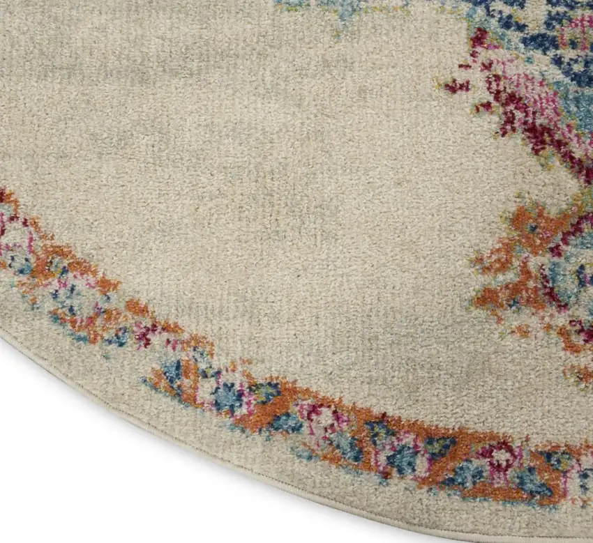 8' Gray And Ivory Medallion Distressed Round Rug Photo 8
