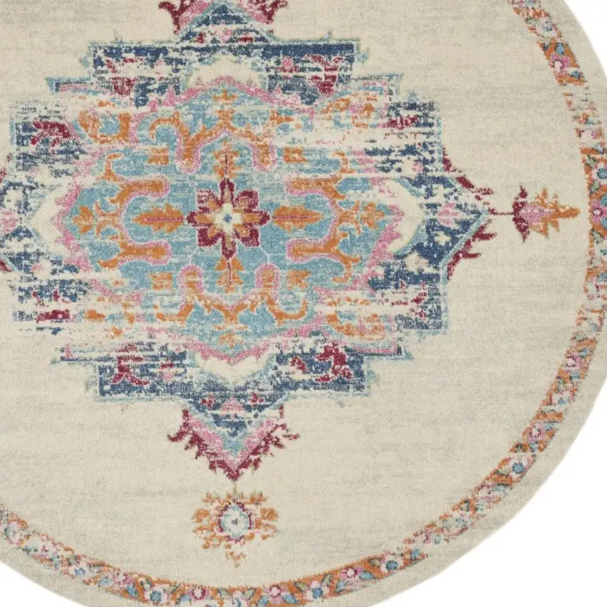 8' Gray And Ivory Medallion Distressed Round Rug Photo 1